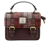 Harris Tweed Mini Satchel Bag DPX-05 in Maroon | Authentic Handwoven Scottish Wool Crossbody Bag | Compact Everyday Satchel with Adjustable Strap, Leather Detailing & Timeless Heritage Craftsmanship