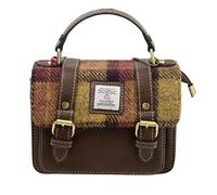 Harris Tweed Mini Satchel Bag DPX-07 in Classic Brown | Authentic Handwoven Scottish Wool Crossbody & Shoulder Bag with Premium Leather Trim | Compact Heritage Satchel for Everyday Use