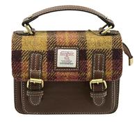 Harris Tweed Mini Satchel Bag DPX-07 in Classic Brown Authentic Handwoven Scottish Wool Mini Crossbody Satchel with Adjustable Strap, Secure Flap Closure & Premium Heritage Craftsmanship Everyday Use