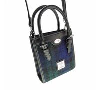 Harris Tweed Mini Tote Bag, Multicolour Check Tartan Pattern, Authentic Scottish Wool, Double Handle (Black Watch)
