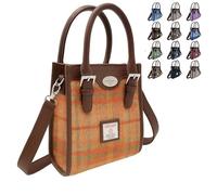Harris Tweed Mini Tote Handbag - Authentic Scottish Wool, Stylish Plaid Design, Detachable Strap - Travel, College, Shopping & Everyday Use - Multi colour check Tartan (Pale Orange Stewart)