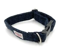 Harris Tweed Navy Herringbone Handmade Dog Collar (Small)