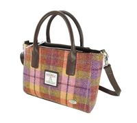 Harris Tweed Peach & Purple Tartan Check Brora Tote Grab Handbag Purse