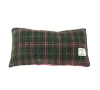 Harris Tweed Rectangular Cushion, Dark Green, Plum Check Pattern, Velvet Back, 45 x 25 cm, Handmade in Scotland