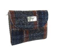 Harris Tweed Short Wallet - Grey with Rust Overcheck Tartan - Ladies Purse with Zipper Closure - Compact and Stylish!