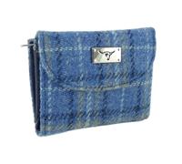 Harris Tweed Short Wallet - Light Blue Check Tartan - Ladies Purse with Zipper Closure - Compact and Stylish!