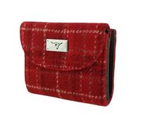 Harris Tweed Short Wallet - Red Check - Ladies Purse with Zipper Closure - Compact and Stylish!