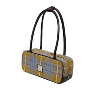 Harris Tweed Shoulder Bag for Women Handmade Vintage Wool Purse with Top Grain Leather Details Retro Rectangle Tote, Yellow Tartan