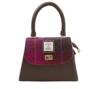 Harris Tweed Small Satchel Bag 1 in Classic Brown |Authentic Handwoven Scottish Wool Mini Crossbody Satchel with Premium Leather Trim, Adjustable Strap, Secure Flap Closure & Traditional Craftsmanship