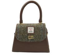 Harris Tweed Small Satchel Bag 11 in Classic Brown | Authentic Handwoven Scottish Wool Crossbody Satchel with Premium Leather Trim, Adjustable Strap, Secure Storage & Timeless Heritage Craftsmanship
