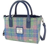 Harris Tweed Small Tote Bag, Authentic Scottish Woven, Multiple Colours,Adjustable detachable Shoulder Strap (Blue and Pink Tartan)