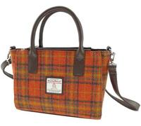 Harris Tweed Small Tote Bag, Authentic Scottish Woven, Multiple Colours,Adjustable detachable Shoulder Strap (Deep Orange Check)