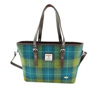 Harris Tweed 'Spey' Large Tote Bag in Sea Blue And Green Check