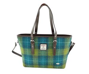Harris Tweed 'Spey' Large Tote Bag in Sea Blue And Green Check