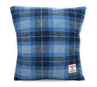 Harris Tweed Square Cushion Cover With Velvet Back Made In Scotland (Blue Check)