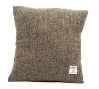Harris Tweed Square Cushion Cover With Velvet Back Made In Scotland (Brown Herrringbone)