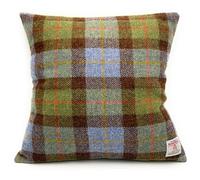 Harris Tweed Square Cushion Cover With Velvet Back Made In Scotland (MacLeod Tartan)