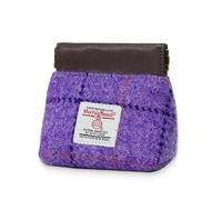 Harris Tweed Squeeze Coin Purse Wool Earbud Pouch for Women and Men Lipstick or USB Drive Holder Small Accessory Travel Pocket Bag, Purple Tartan, Scottish Tartan