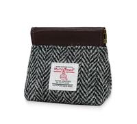 Harris Tweed Squeeze Coin Purse Wool Earbud Pouch for Women and Men Lipstick or USB Drive Holder Small Accessory Travel Pocket Bag, grey, Scottish Tartan