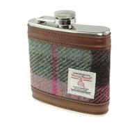 Harris Tweed Stainless Steel Hip Flask, 6oz, Gift Box Included, Multiple Colors Available (Green & Rose Pink Tartan)