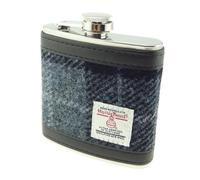 Harris Tweed Stainless Steel Hip Flask, 6oz, Gift Box Included, Multiple Colors Available (Grey/Black Tartan)