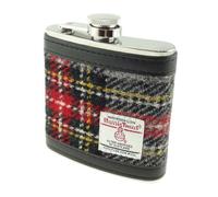 Harris Tweed Stainless Steel Hip Flask, 6oz, Gift Box Included, Multiple Colors Available (Grey & Red Tartan)
