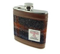 Harris Tweed Stainless Steel Hip Flask, 6oz, Gift Box Included, Multiple Colors Available (Grey with Rust Overcheck)