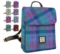 Harris Tweed Tartan Mini Backpack - Scottish Tartans - Waterproof Laptop Bag - All season style | Gift for Christmas, Mothers Day & Weddings (Green & Purple)