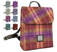 Harris Tweed Tartan Mini Backpack - Scottish Tartans - Waterproof Laptop Bag - All season style | Gift for Christmas, Mothers Day & Weddings (Peach and Purple)