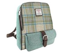 Harris Tweed Tartan Mini Backpack - Scottish Tartans - Waterproof Laptop Bag - Phone pocket - Spring Collection | Gift for Valentines, Mothers Day & Weddings (Beige Stewart and Soft Green Tartan)