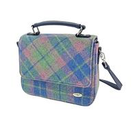 Harris Tweed 'Thurso' Square Bag Made in Scotland, Soft Blue and Pink Tartan