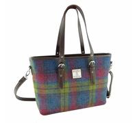 Harris Tweed Tote Bag, MacLeod Tartan Pattern, Leather Handles, Shoulder Strap (Multi Colour Tartan)