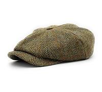 Harris Tweed Traditional Peak Eight Panel Newsboy Cap British Made Green Herringbone (M)