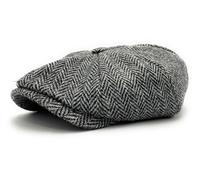 Harris Tweed Traditional Peak Eight Panel Newsboy Cap British Made Grey Herringbone (M)
