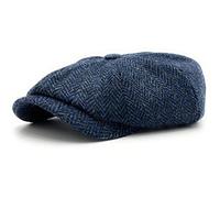 Harris Tweed Traditional Peak Eight Panel Newsboy Cap British Made Navy Herringbone (L)
