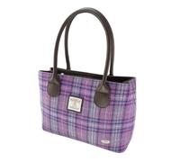 Harris Tweed Women's Handbag - Genuine Scottish Wool, Large Zip Pocket - Multiple Tartan Designs - Stylish & Durable Scottish Heritage Accessory - Gift for Ladies. (Purple & Mint Check)
