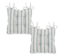 Harrison Cropper Seat Pads for Dining Chair Winterfell Ticking Stripe Chair Pads with Straps, Set of 2 (Skylight)