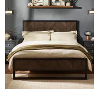 Harrison Herringbone Bed - Brown and Black - Wood and Metal - Size Available