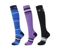 Harrison Howard 3 Pairs Premium Quality Equestrian Riding Socks for Horse Riding &Tall Boot Knee High Socks for Women, Horse Hardware/Coffee Diamond Grid/Purple Horseshoe Print, One Size