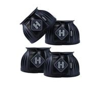 Harrison Howard 4/Pack Rubber Pull-on Bell Boots with Upgraded Leather Touch-Close Tape, Hoof Overreach Protection for Horses, Bell Boots for Horses, Extra Thick Rubber for Durability Black L