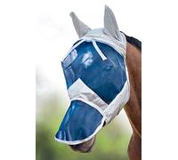 Harrison Howard CareMaster Ergonomically Designed Thick Fleece Padding Fly Mask Full Face Silver/Blue Retro (M; Cob)