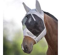 Harrison Howard CareMaster Horse Fly Mask Half Face with Ears Silver/Black Retro Medium Cob