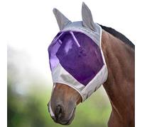 Harrison Howard CareMaster Horse Fly Mask Half Face with Ears Silver/Purple Retro Medium Cob