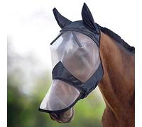 Harrison Howard CareMaster Horse Fly Mask Long Nose with Ears Full Face Black/Silver Retro Small Pony