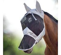 Harrison Howard CareMaster Horse Fly Mask Long Nose with Ears Full Face Silver/Black Retro Small Pony