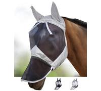 Harrison Howard CareMaster Horse Fly Mask Long Nose with Ears Full Face Silver/Black Retro XL Extra Full Size