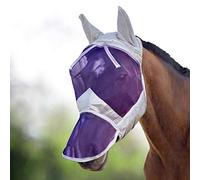 Harrison Howard CareMaster Horse Fly Mask Long Nose with Ears Full Face Silver/Purple Retro Large Full Size