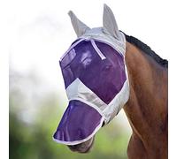Harrison Howard CareMaster Horse Fly Mask Long Nose with Ears Full Face Silver/Purple Retro Medium Cob