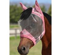 Harrison Howard CareMaster Horse Fly Mask UV Protective Fine Mesh with Extra Wool Soft Touch on Skin Light Pink-Silver M