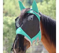 Harrison Howard CareMaster Horse Fly mask with Ears and Nose Fringe Fly Protector Defender Mask Summer Mint Full Size